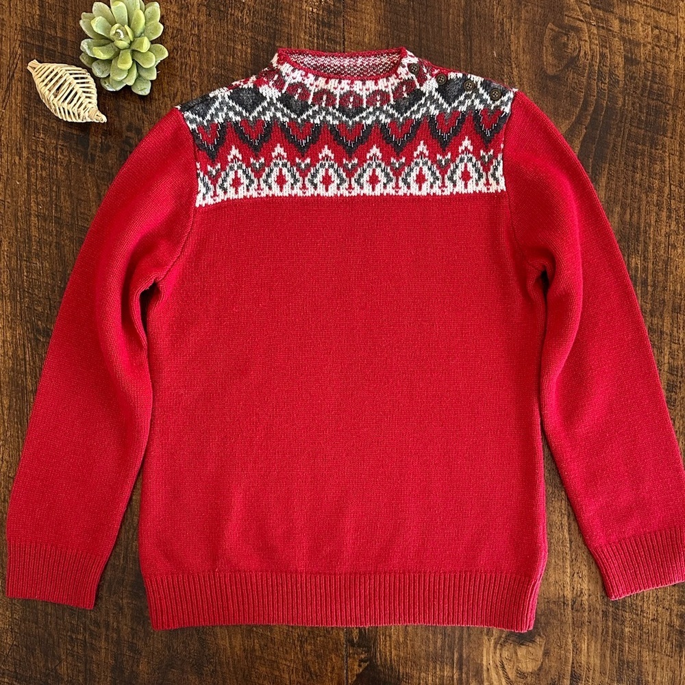 Coldwater Creek | 90s Vintage Holiday Fair Isle Wool Blend Red Swester, Size M